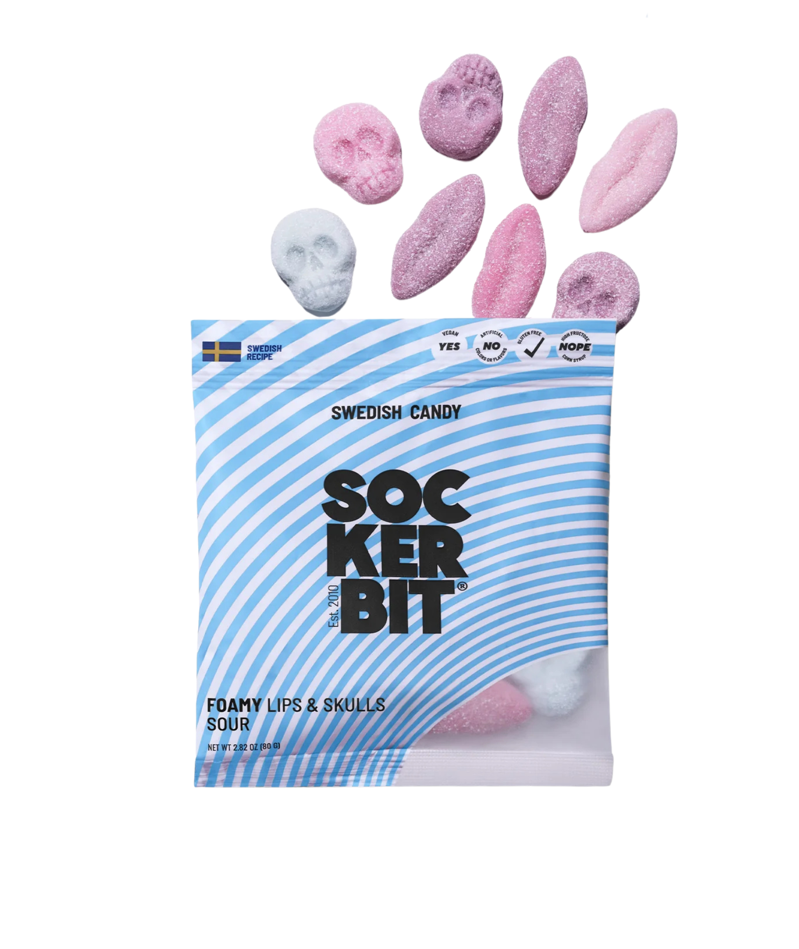 Sockerbit Foamy Lips and Skulls Swedish Candy Bag