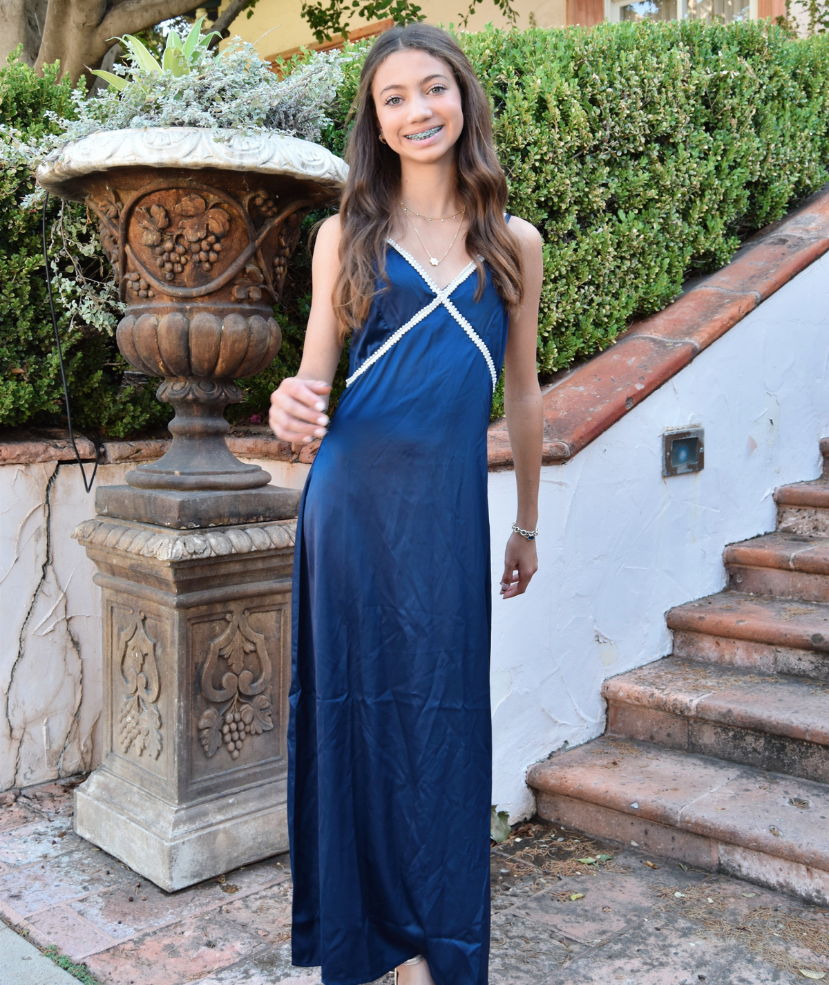 Theme Girls Miller Satin Lace Trim Maxi Dress Girls Casual Dresses Theme-NYC