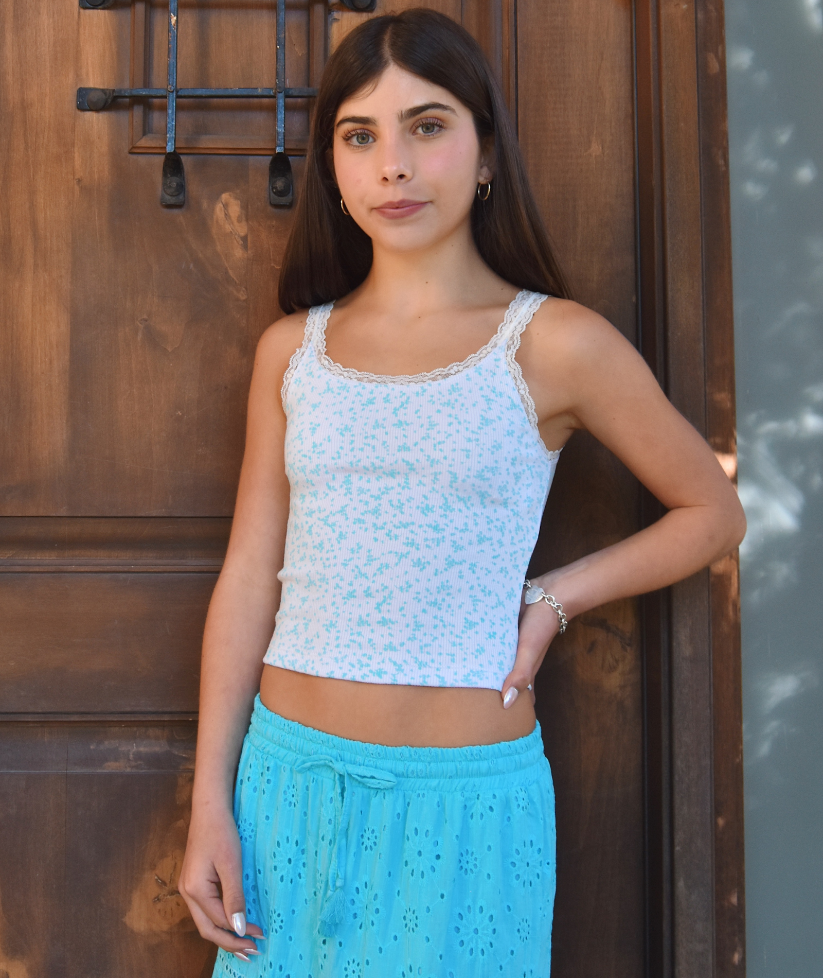 FBZ Girls Lilia Aqua Floral Lace Tank Girls Casual Tops FBZ Flowers By Zoe