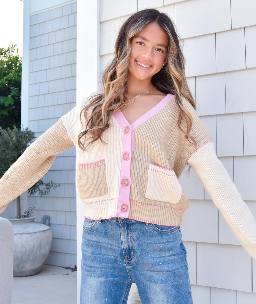 Central Park West Girls Mallory Whip Stitch Cardigan Girls Casual Tops Central Park West Girls   