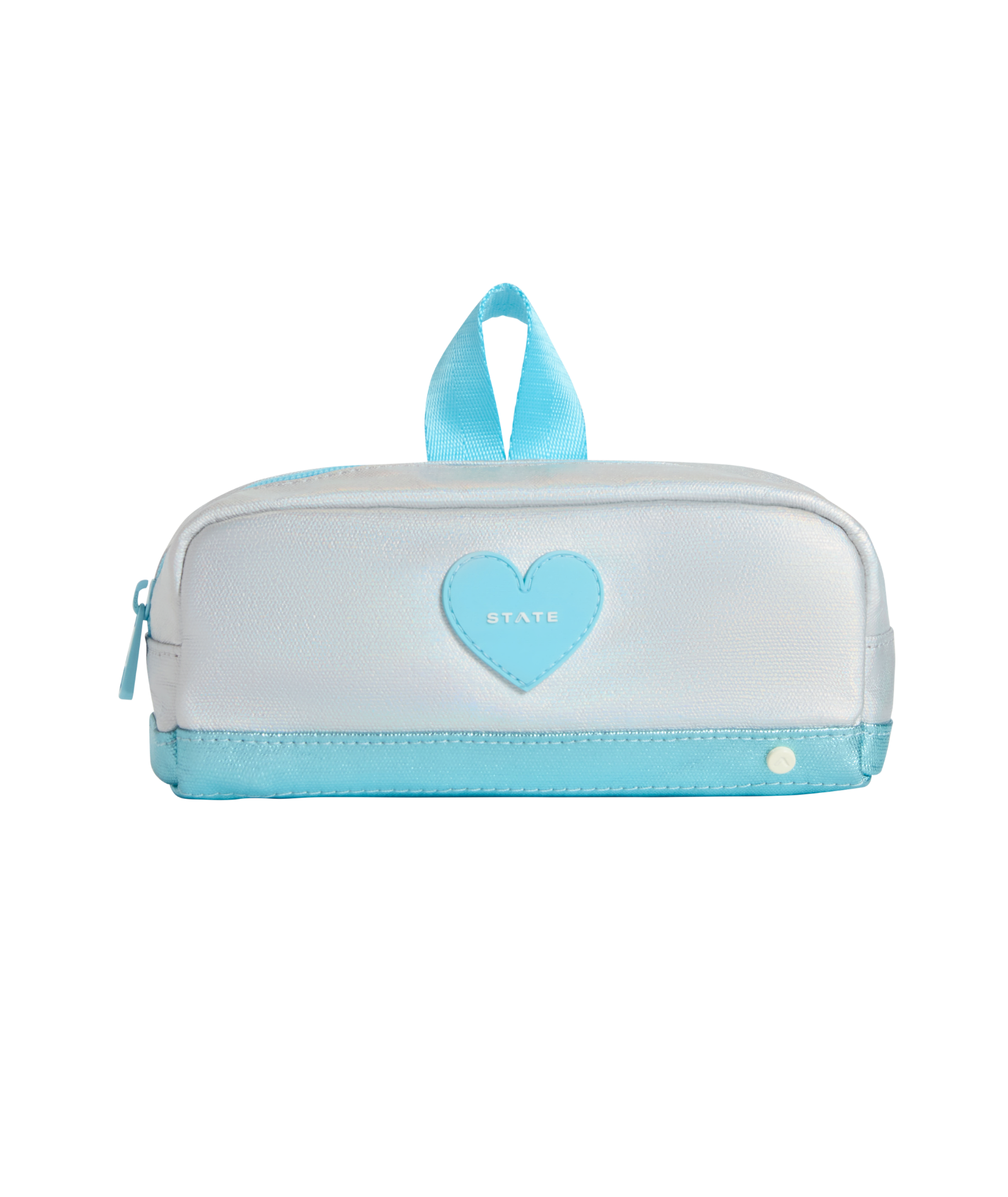 State Bags Clinton Pencil Case Blue Iridescent Heart