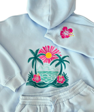 Sunkissed Coconut Juniors Hibiscus Flower Beach Babe Hoodie Icy Blue Womens Casual Tops Sunkissed Coconut