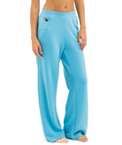 Aviator Nation Women Wide Leg 5 Stripe Pocket Sweatpants Aquamarine/White Neon Womens Casual Bottoms Aviator Nation