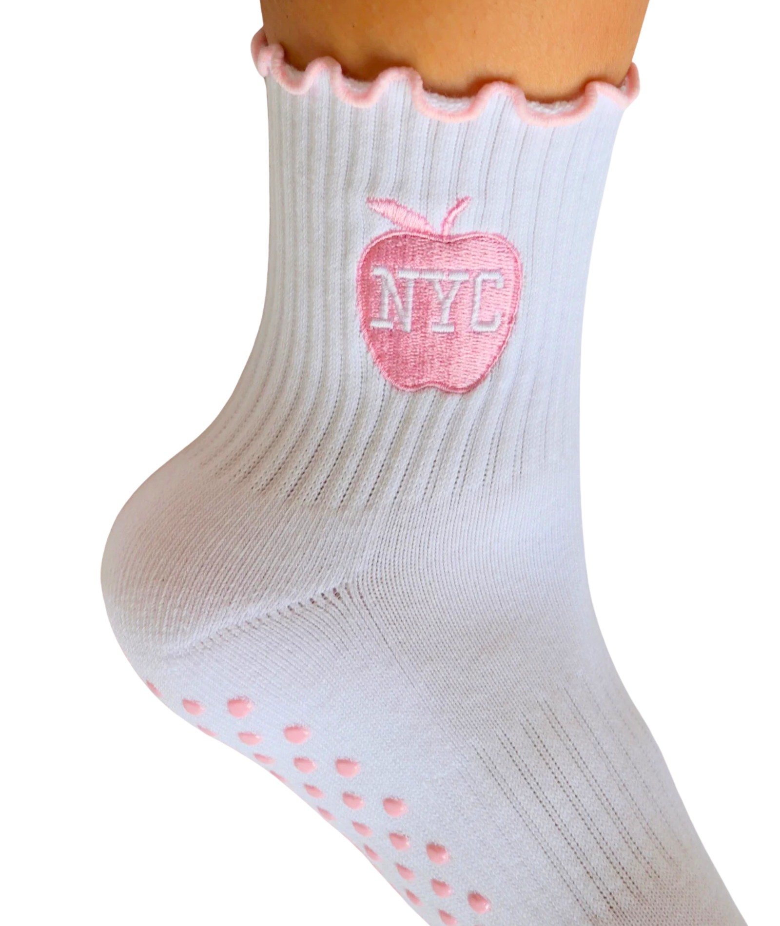 Colorful Natalie NYC Pink Apple Grip Socks Accessories Frankie's Exclusives White