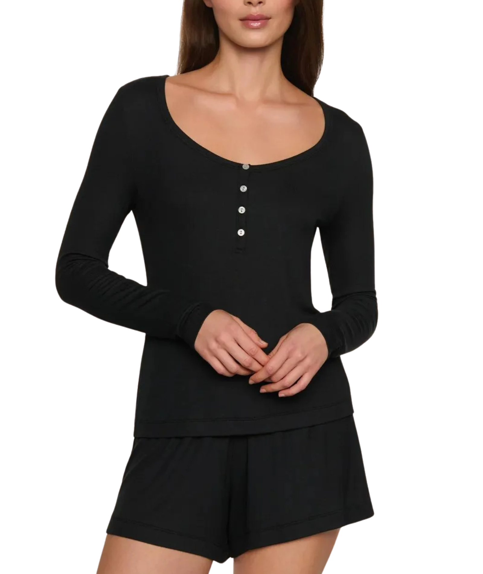 Eberjey Women Dream Rib Long Sleeve Henley Womens Casual Tops Eberjey