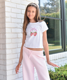 Katie J NYC Girls Strawberry Bow Boxy Baby Tee Girls Casual Tops Katie J NYC White Y/S (7/8)