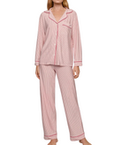 Eberjey Women Gisele Printed Long PJ Set Duo Stripe Holly Red With Ribbon Accessories Eberjey