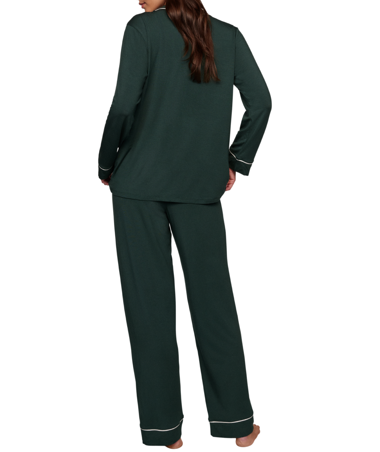 Eberjey Women Gisele Long PJ Set Pine/Ivory With Ribbon Accessories Eberjey