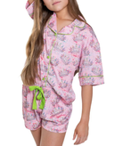 Sunshine Society Girls Silky Shorts PJ Set Crown Jewels Accessories Sunshine Society Pink Y/4