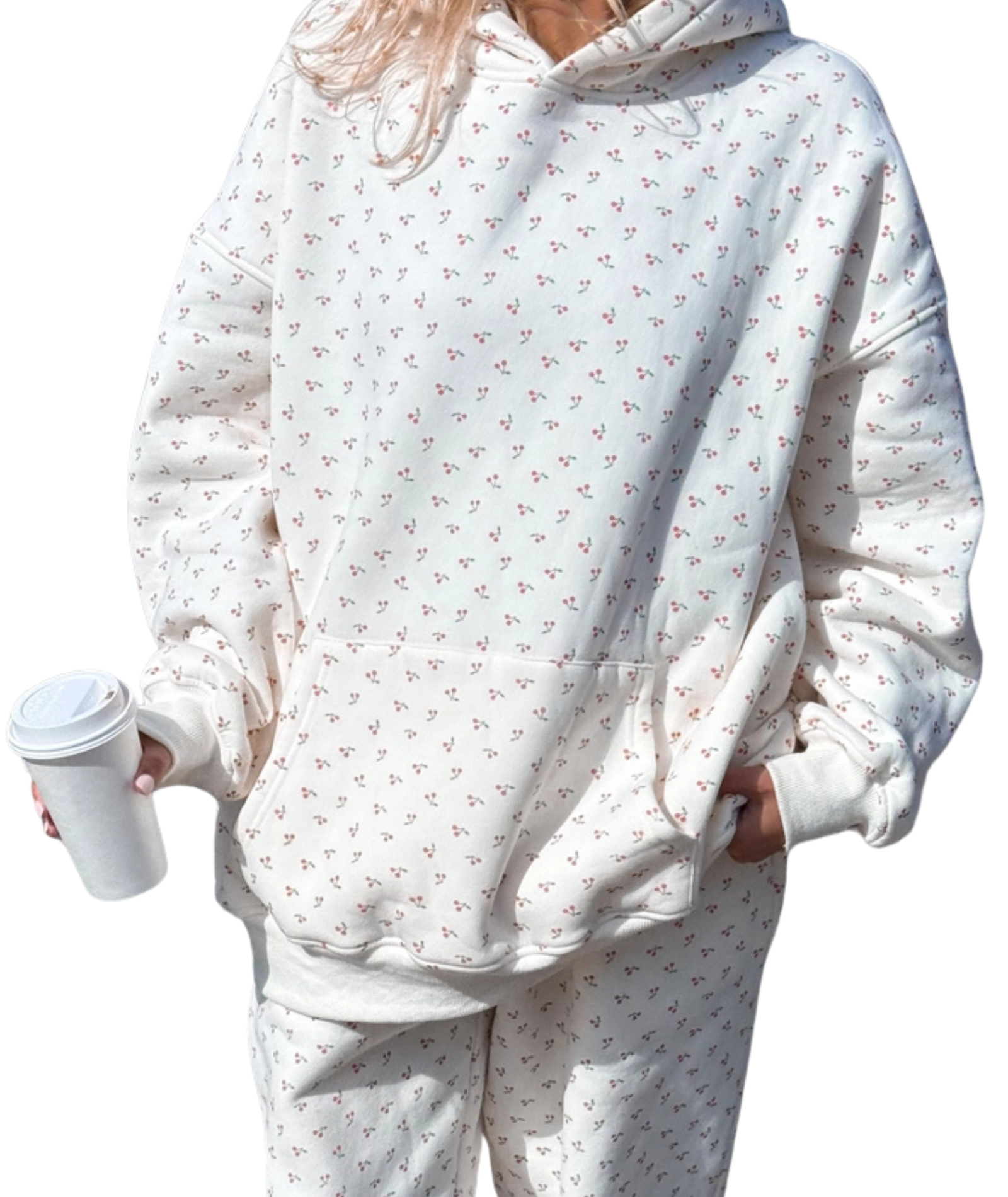 Sunkissed Coconut Juniors All Over Cherries Hoodie Womens Casual Tops Sunkissed Coconut Ivory Juniors/Women XS