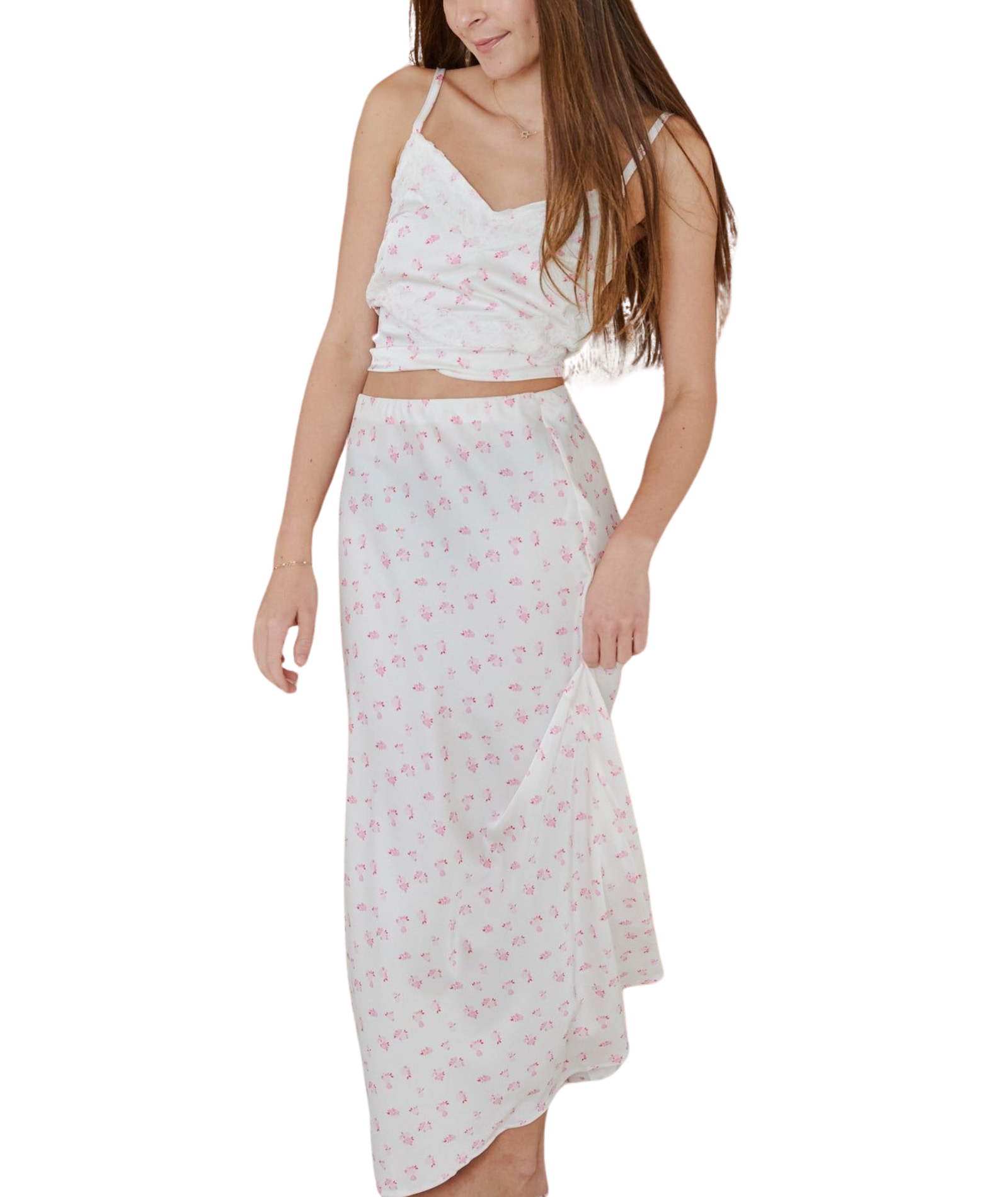 Theme Girls Joey Vintage Romantic Rose Satin Maxi Skirt