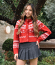 Love Shack Fancy Women Shantae Cardigan Red Velvet Truffle Distressed/seasonal womens Love Shack Fancy Red Juniors/Women XXS