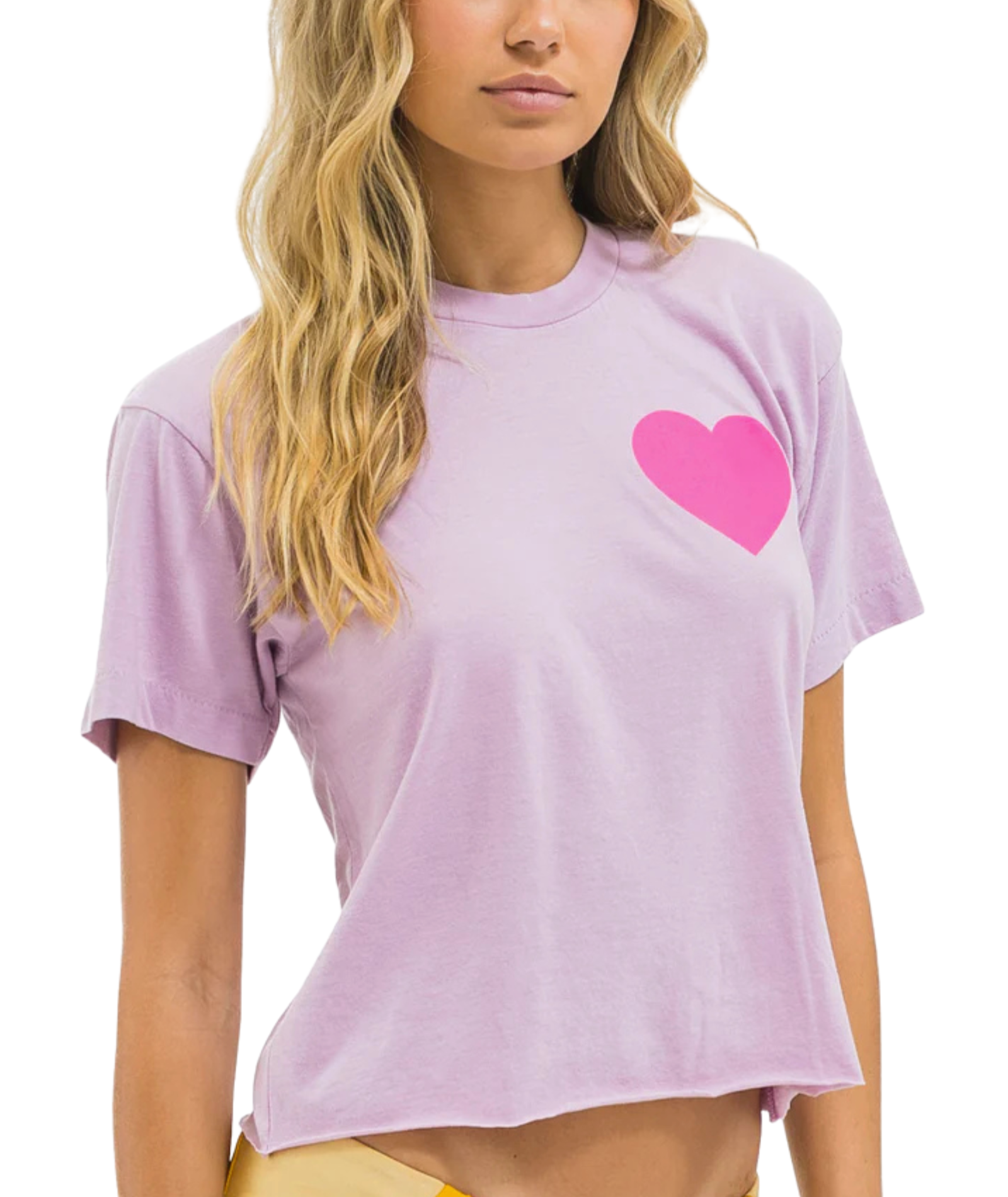 Aviator Nation Women Heart Boyfriend Tee Vintage Mauve/Neon Pink Womens Casual Tops Aviator Nation