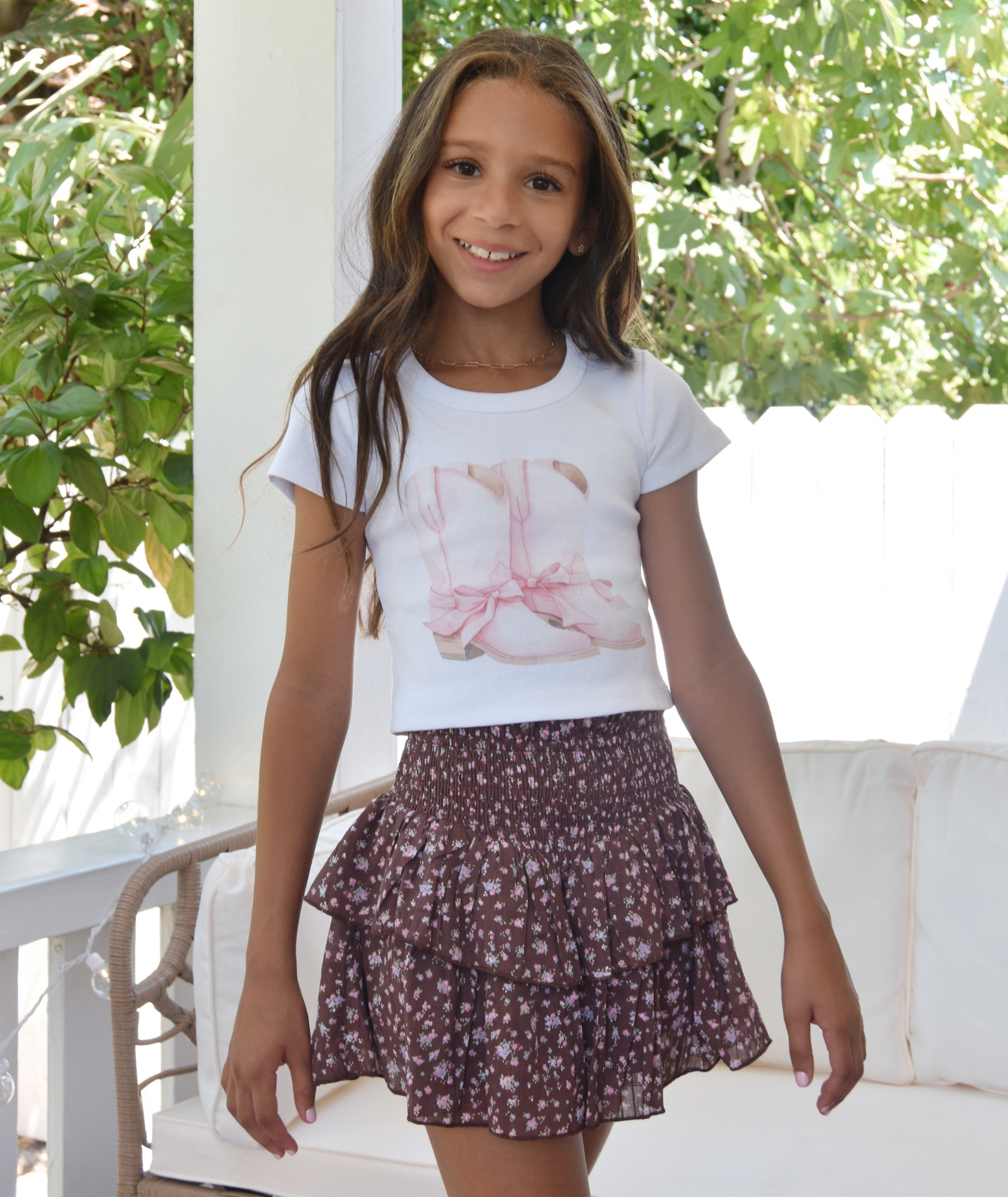 Katie J NYC Girls Cowgirl Boots Tee Girls Casual Tops Katie J NYC White Y/S (7/8)