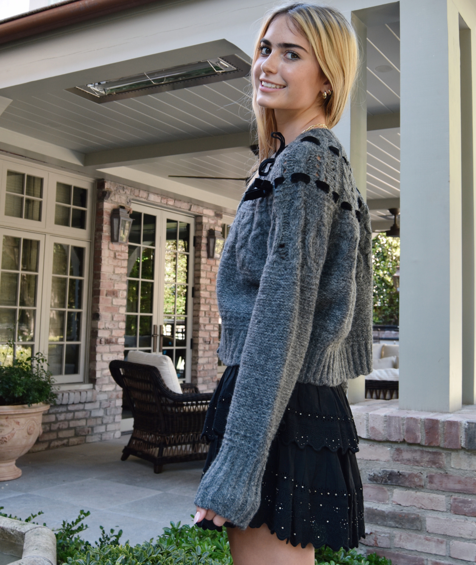 Love Shack Fancy Women Clementian Cardigan Dark Grey Melange Womens Casual Tops Love Shack Fancy