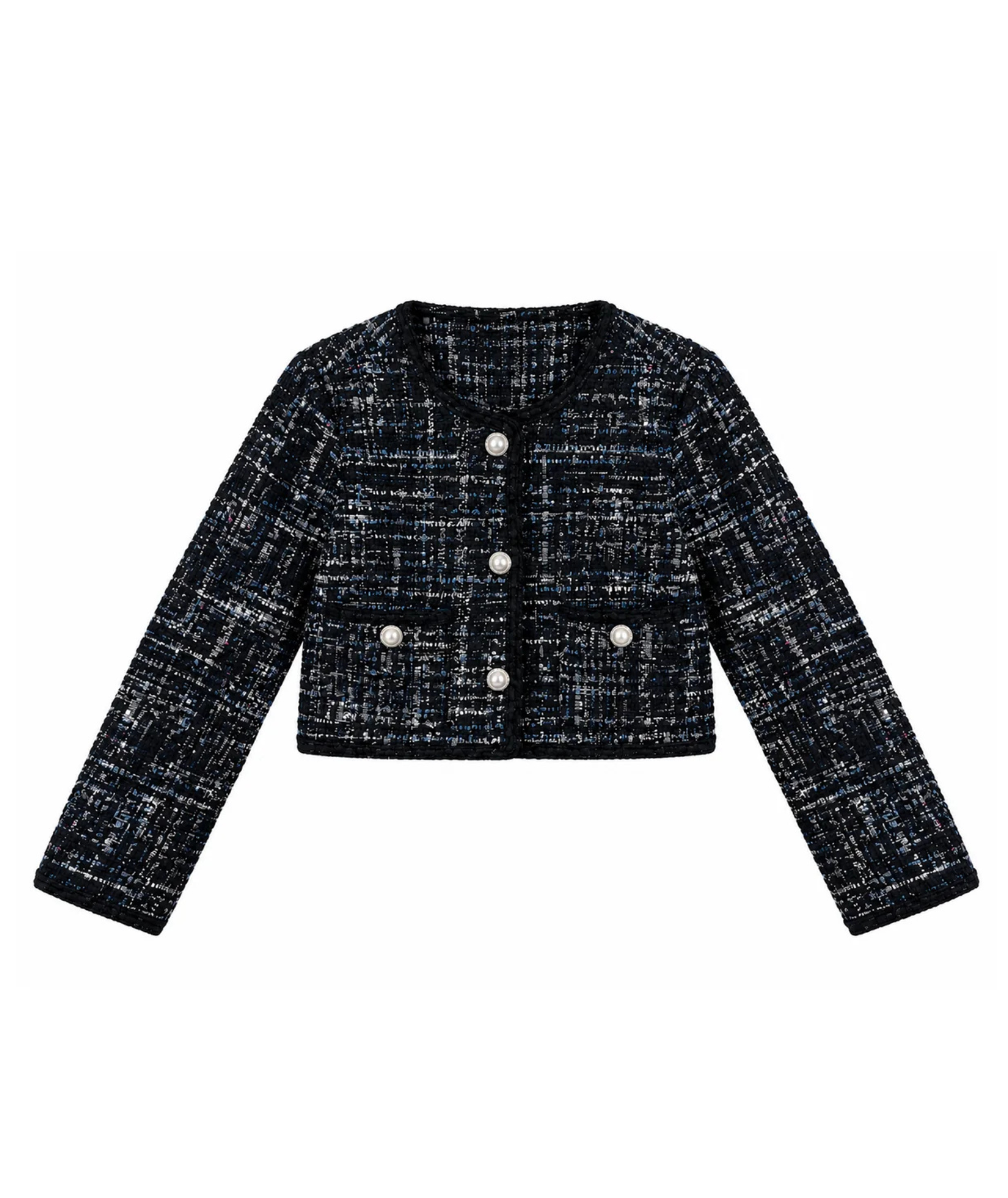 Katie J NYC Girls Hattie Evening Blue Multi Boucle Jacket Girls Special Tops Katie J NYC Evening Blue Y/S (7/8)