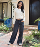 Motel Rocks Juniors Roomy Extra Wide Low Rise Jeans Washed Black Womens Denim Motel Rocks Denim Juniors/Women W24 L32