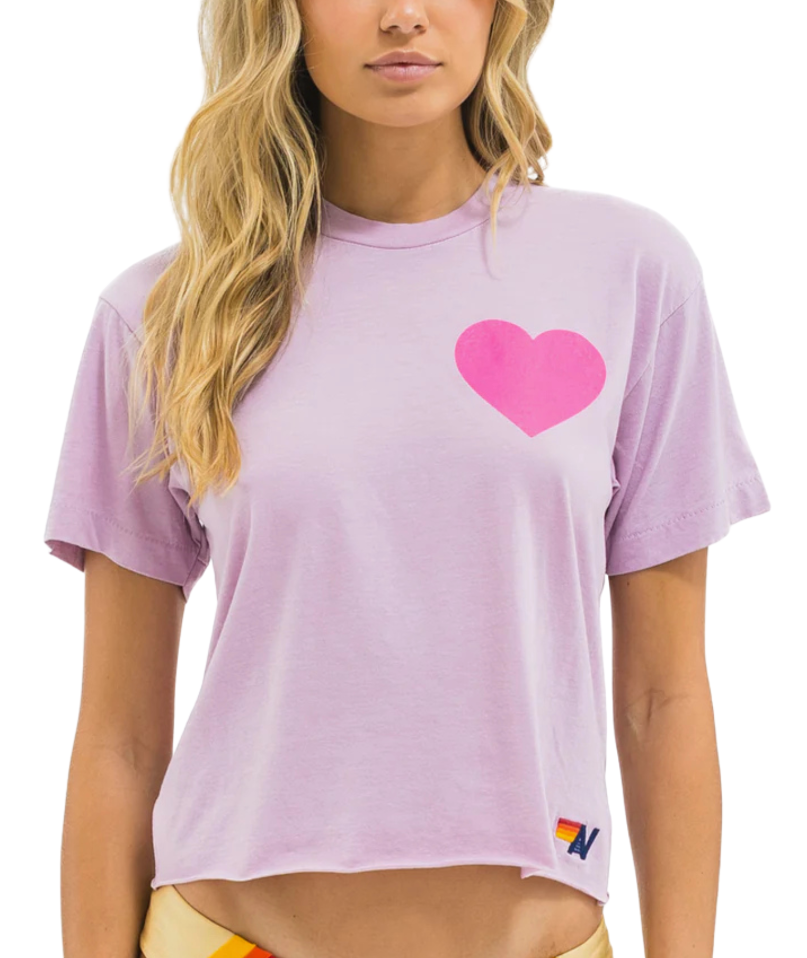 Aviator Nation Women Heart Boyfriend Tee Vintage Mauve/Neon Pink Womens Casual Tops Aviator Nation Pink Juniors/Women XS