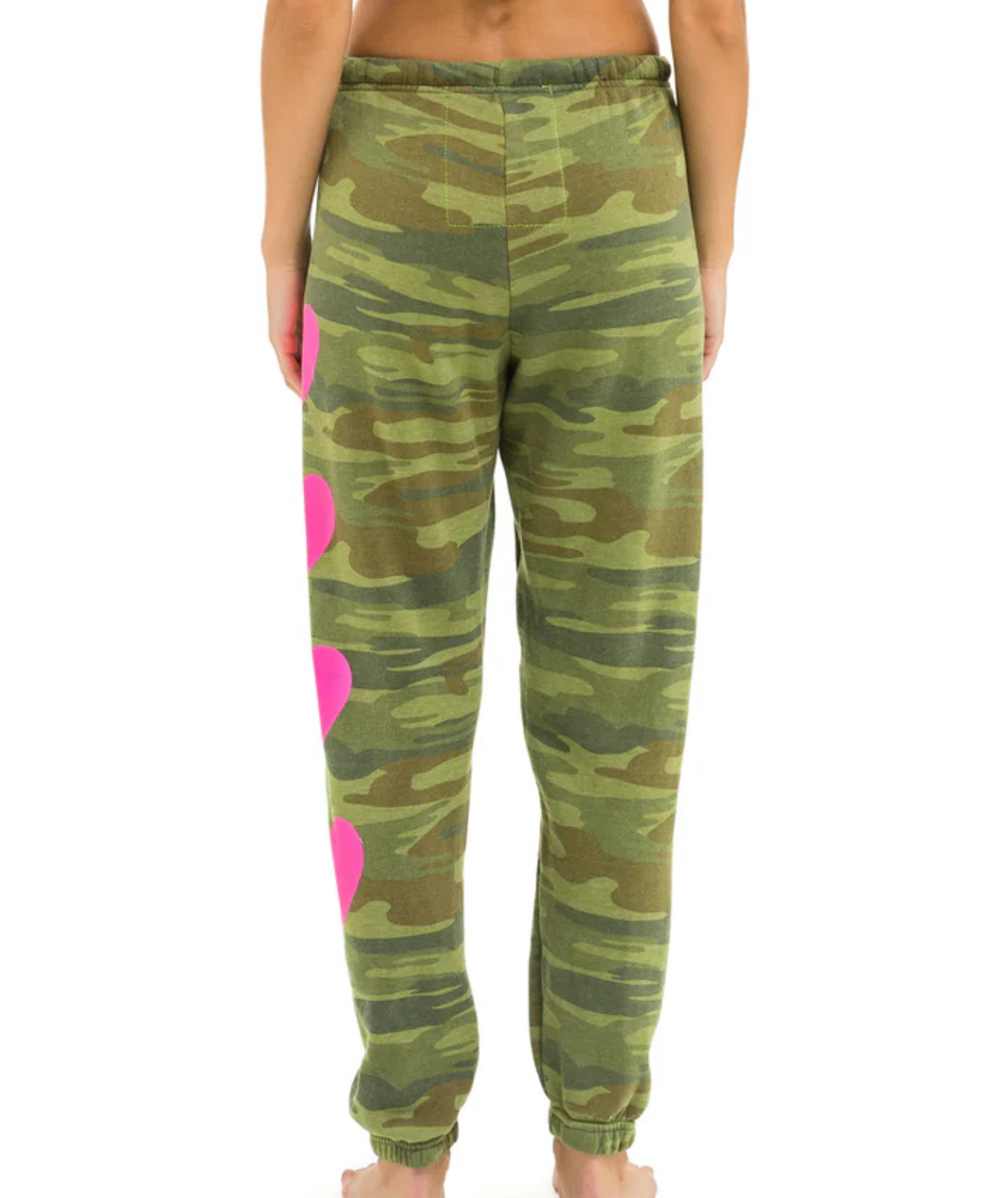 Aviator Nation Women Heart 2 Sweatpants Camo/Neon Pink Womens Casual Bottoms Aviator Nation