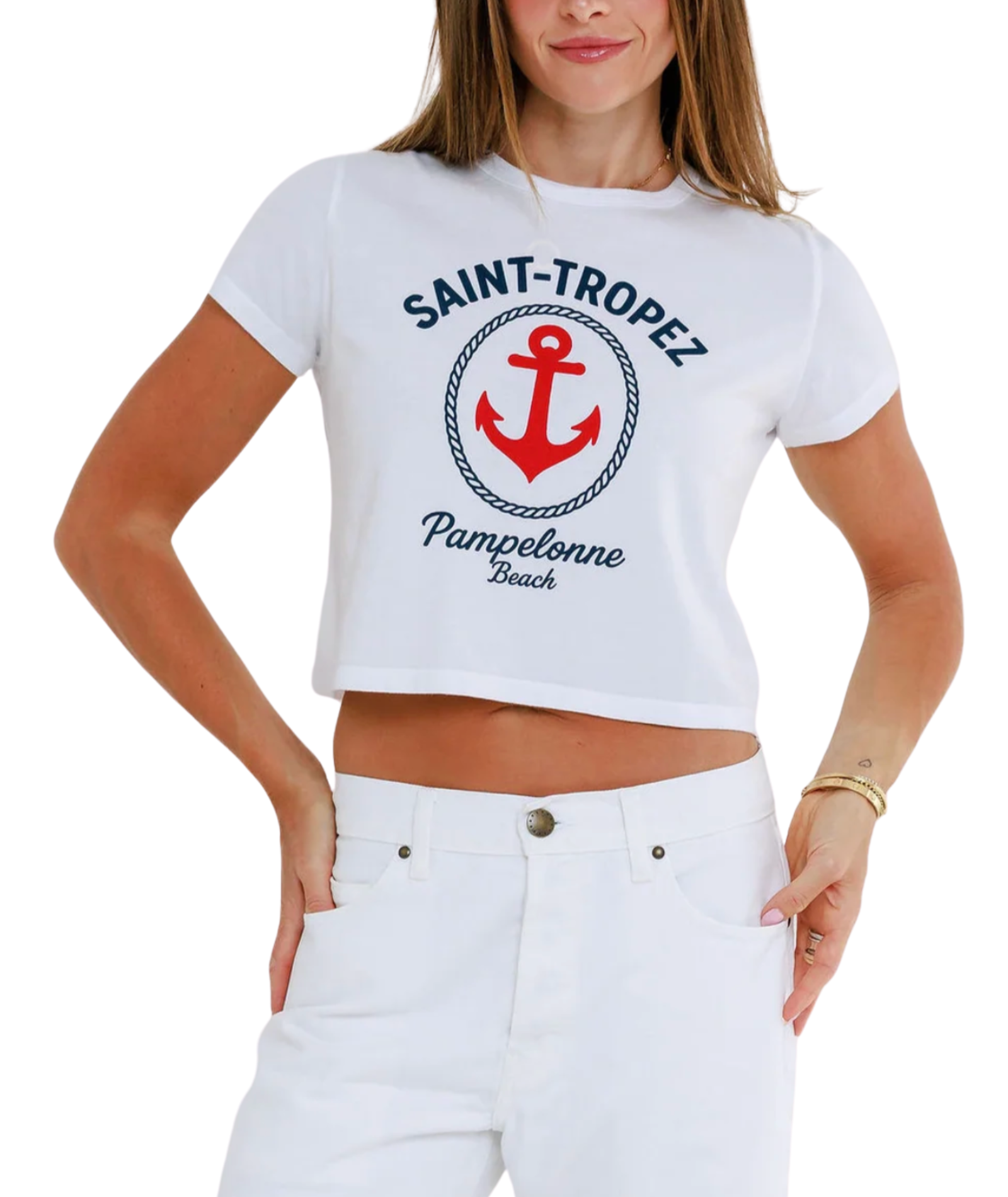 Sunny Somewhere Women Saint Tropez Pampelonne Tiny Tee Womens Casual Tops Sunny Somewhere White Juniors/Women XS