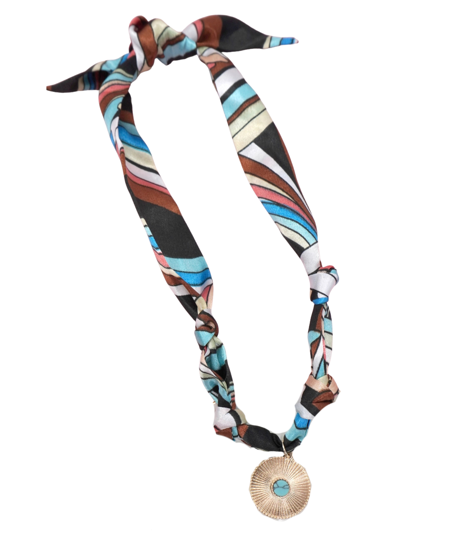 Frankie's Exclusives Josie Scarf Charm Necklace Turquoise Disc Jewelry - Trend Frankie's Exclusives