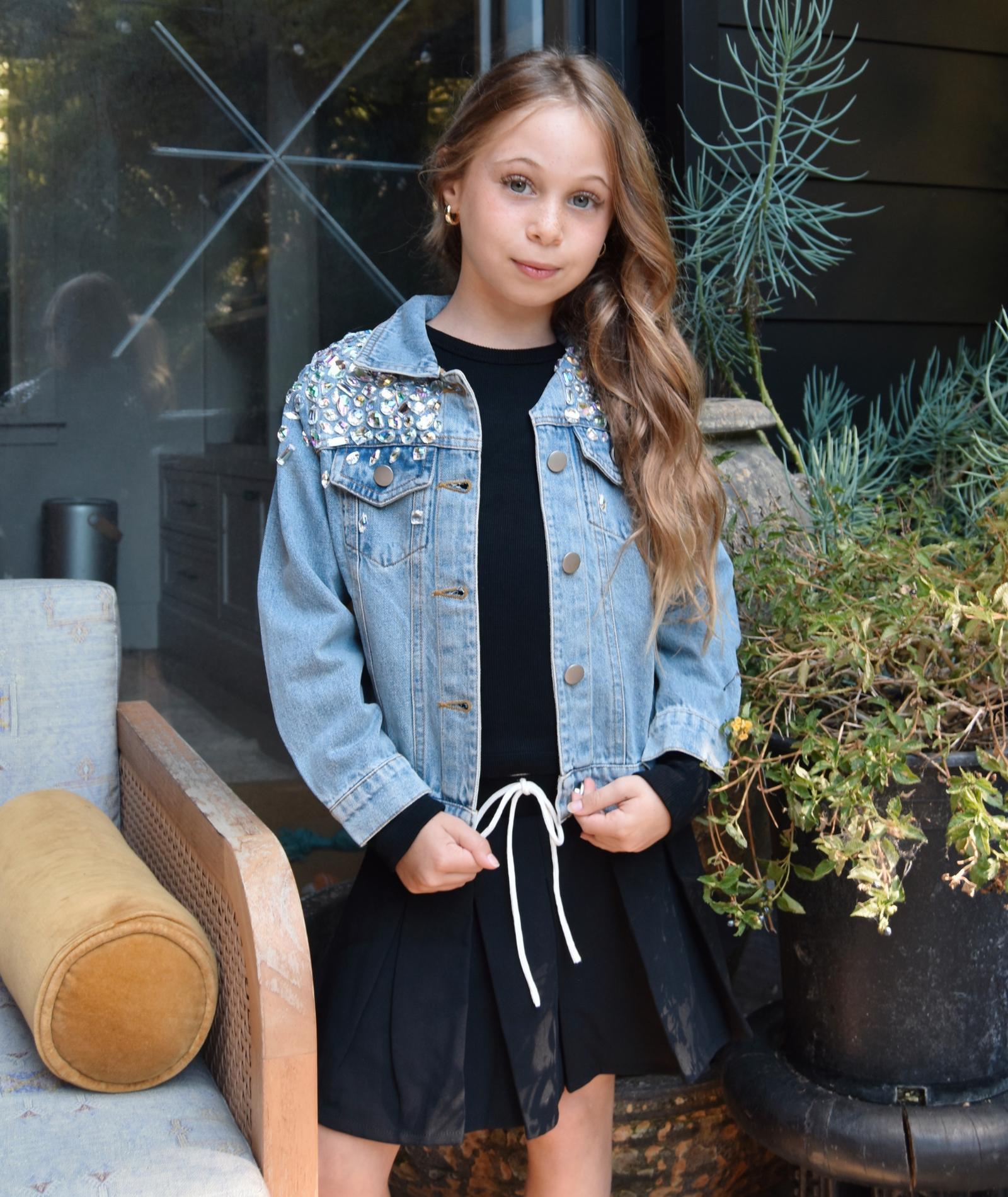 Mini Dreamers Girls Hazel Gem Stone Jean Jacket Girls Casual Tops Mini Dreamers