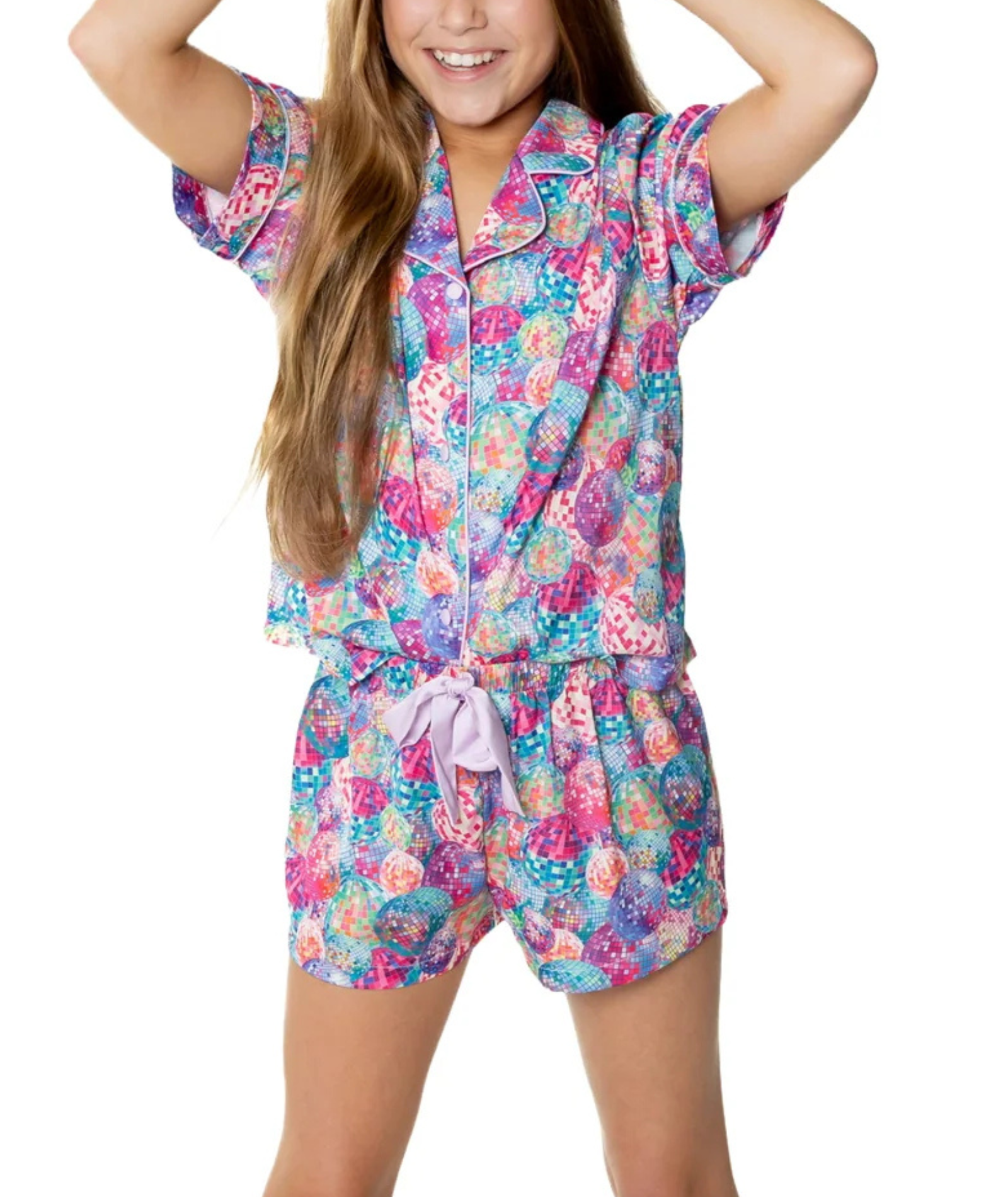 Sunshine Society Girls Silky Shorts PJ Set Disco Accessories Sunshine Society