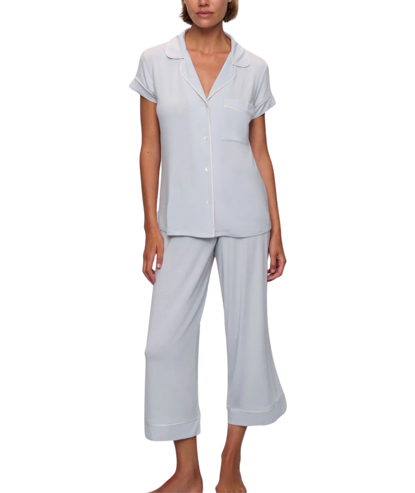 Eberjey Women Gisele Short Sleeve Crop Pants PJ Set Slate Blue/Ivory Accessories Eberjey Blue Juniors/Women XS