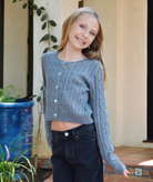 Theme Girls Adele Cable Knit Short Cardigan Heart Shell Buttons Girls Casual Tops Theme-NYC Grey Y/S (7/8)