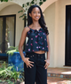 FBZ Girls Avalon Chiffon Black/Pink Floral Ruffle Cami Girls Casual Tops FBZ Flowers By Zoe Floral Y/S (7/8)
