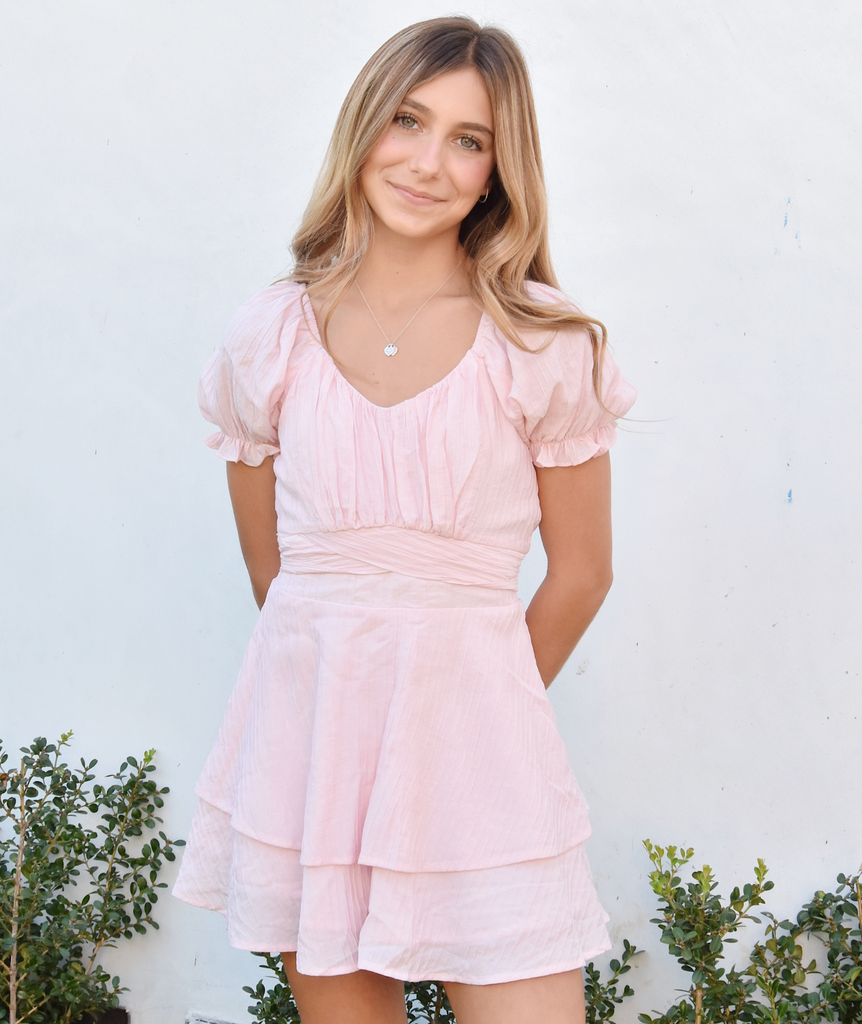 Katie J NYC Juniors Delilah Dress Womens Casual Dresses Katie J NYC Baby Pink Juniors/Women XS 