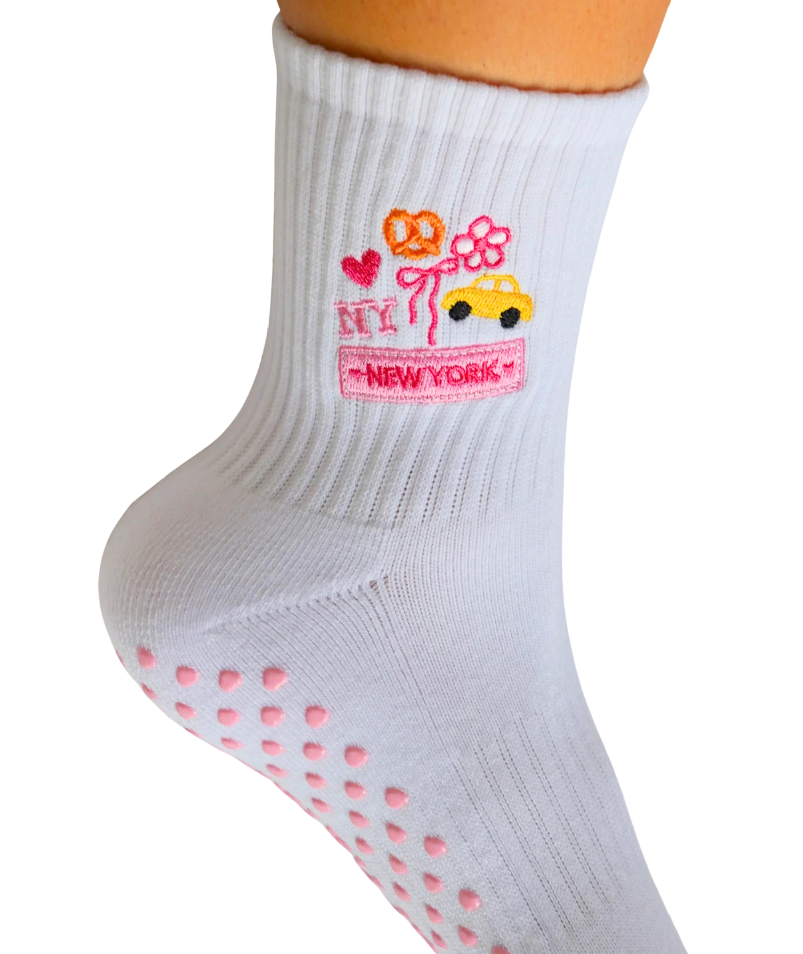 Colorful Natalie NY Icons Pink Grip Socks Accessories Frankie's Exclusives White