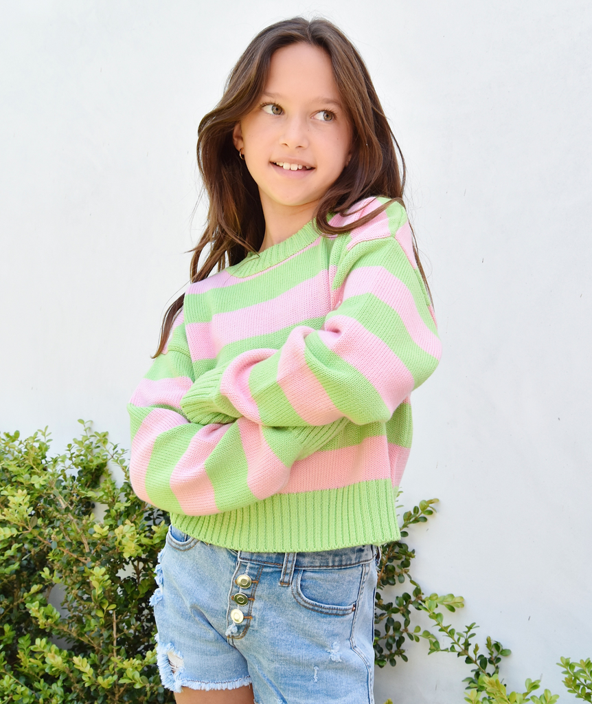 Katie J NYC Girls Pink/Green Megan Sweater Girls Casual Tops Katie J NYC   