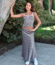 Katie J NYC Juniors Anastasia Satin Maxi Skirt Espresso Floral