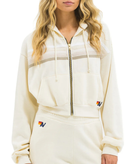 Aviator Nation Women 5 Stripe Cropped Zip Hoodie Vintage White/White Grey Womens Casual Tops Aviator Nation