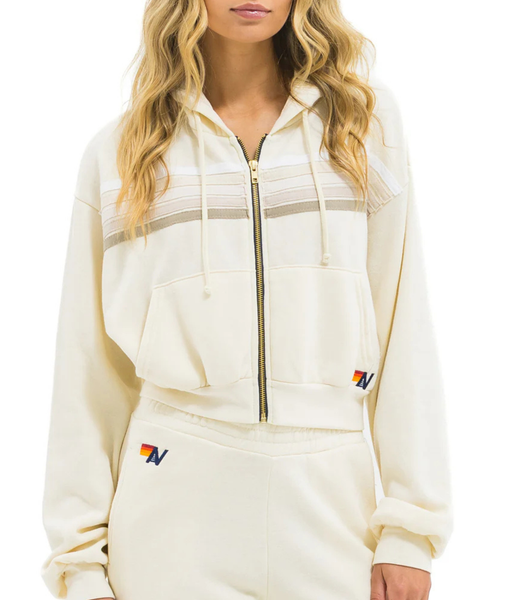 Women Juniors Aviator Nation Stripe Cropped Zip Hoodie Vintage