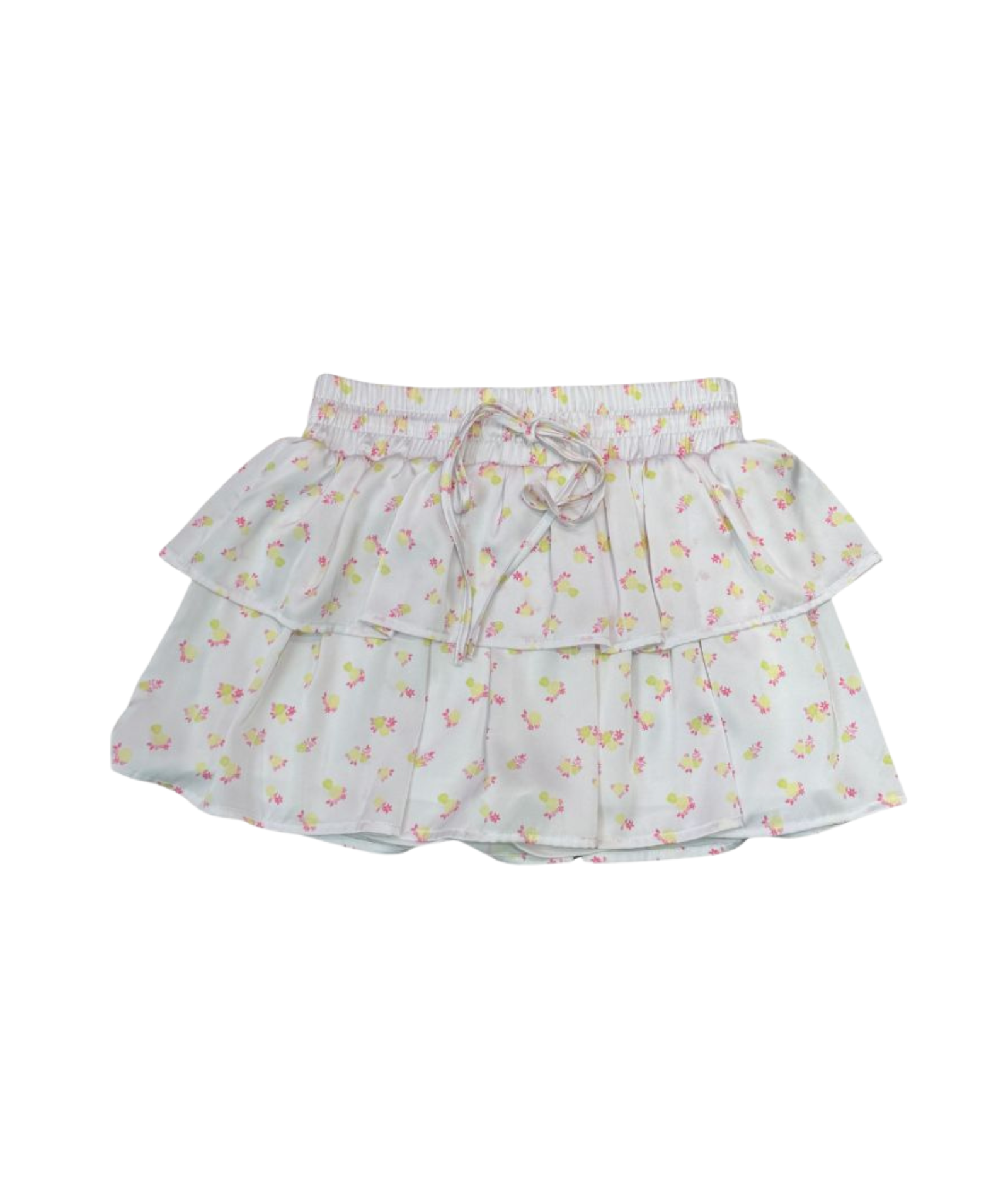 Theme Girls Willow White With Pastel Yellow Ditsy Floral Satin Skort