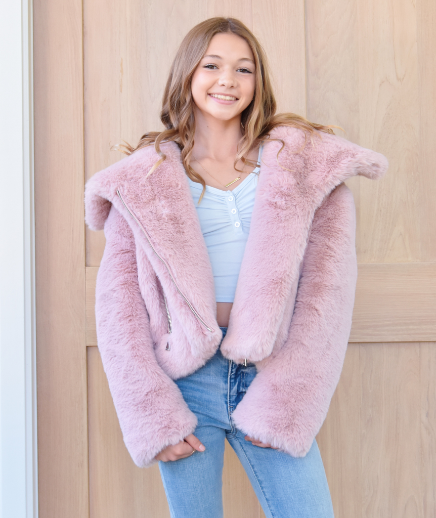 Design History Girls Dusty Pink Fur Jacket Girls Casual Tops Design History Girls   