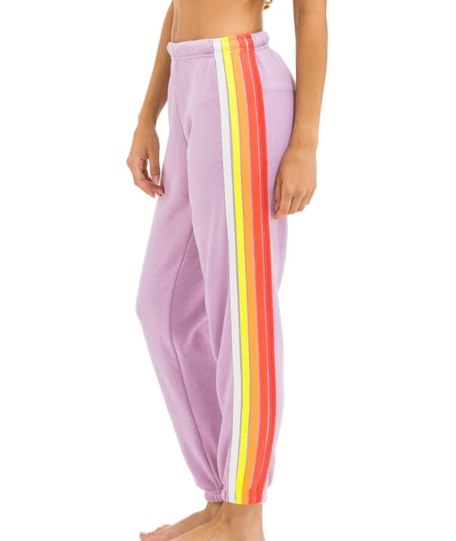 Aviator Nation Women 5 Stripe Sweatpants Mauve/White Neon Womens Casual Bottoms Aviator Nation Mauve Juniors/Women XS