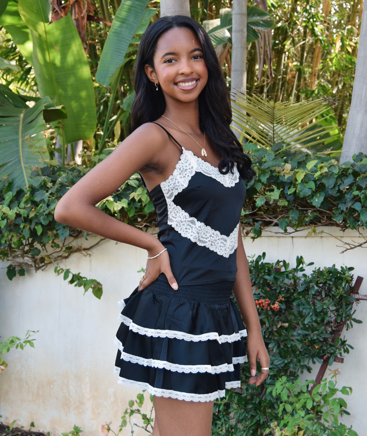 Theme Girls Gemma Black With Cream Lace Satin Ruffle Mini Skirt Girls Casual Bottoms Theme-NYC