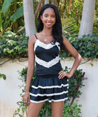 Theme Girls Gemma Black With Cream Lace Satin Ruffle Mini Skirt Girls Casual Bottoms Theme-NYC Black Y/S (7/8)