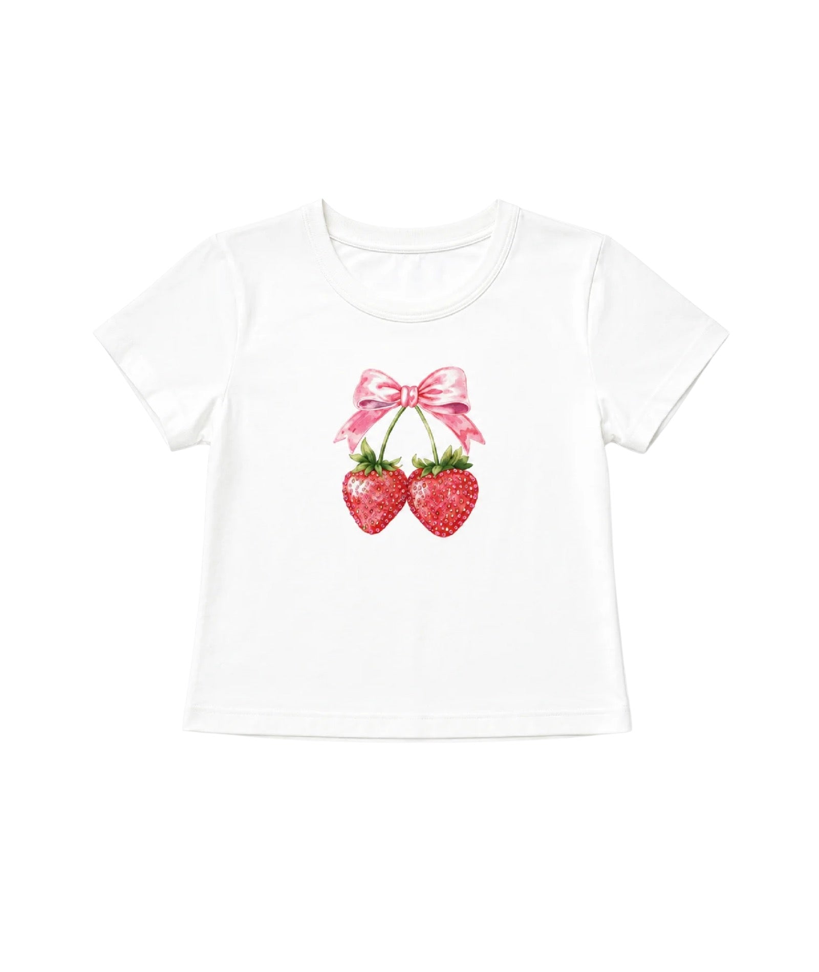 Katie J NYC Girls Strawberry Bow Boxy Baby Tee