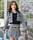 Katie J NYC Girls Hattie Lurex Check Boucle Chain Pleated Skirt Girls Special Bottoms Katie J NYC