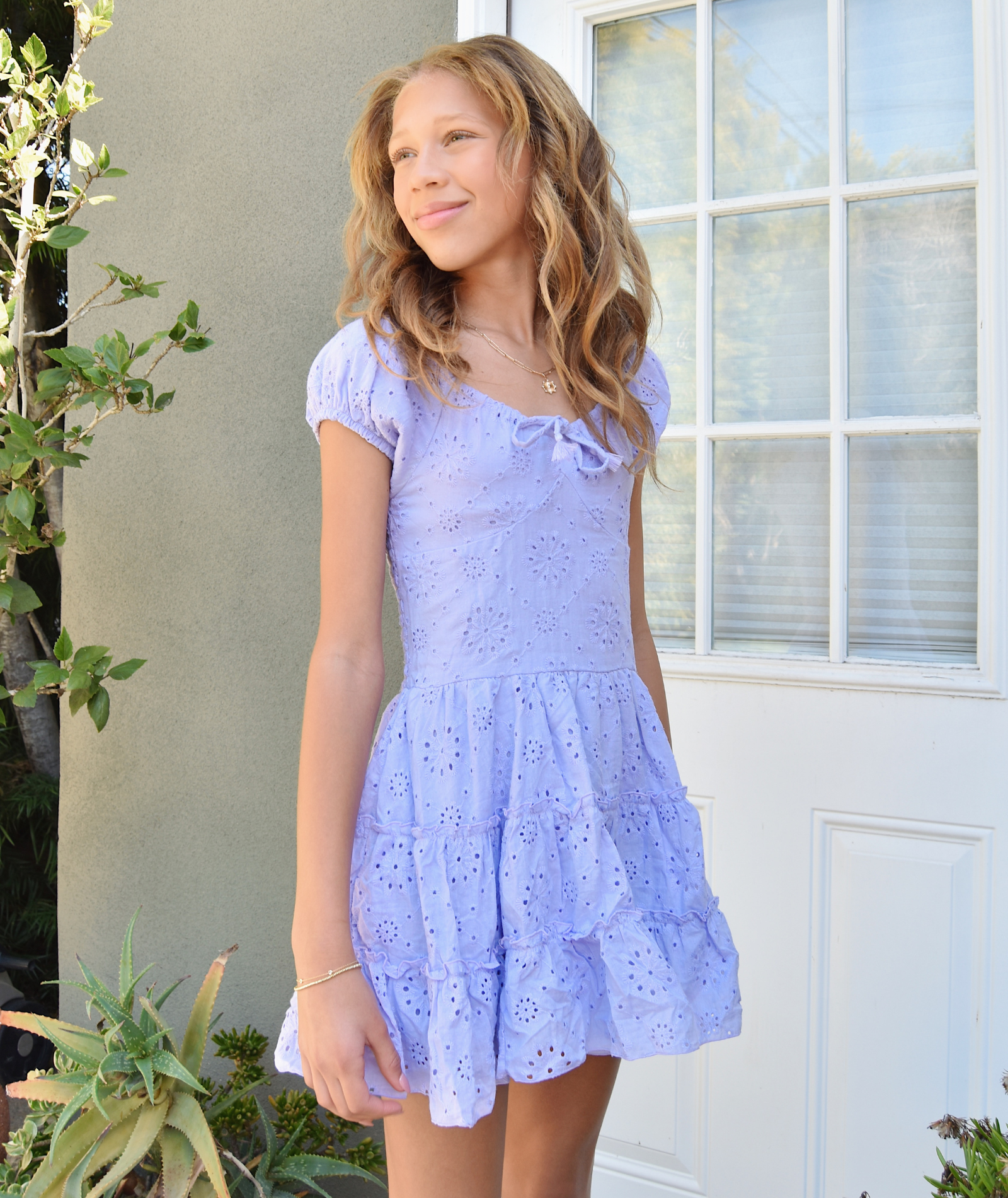 FBZ Girls Leela Purple Eyelet Tassel Dress Girls Casual Dresses FBZ Flowers By Zoe Purple Y/S (7/8)