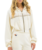 Aviator Nation Women 5 Stripe Cropped Zip Hoodie Vintage White/White Grey Womens Casual Tops Aviator Nation