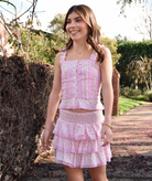 FBZ Girls Cameron Pink Floral Lace 3 Ruffle Skirt Girls Casual Bottoms FBZ Flowers By Zoe