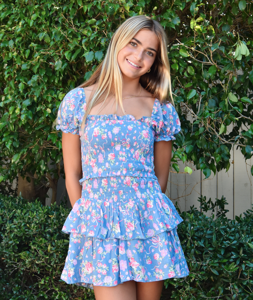 Katie J NYC Girls Vintage Blue Floral Lainey Dress Girls Casual Dresses Katie J NYC   