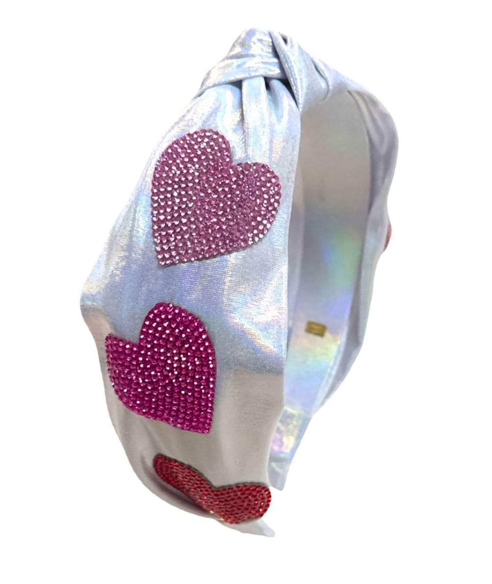 Bari Lynn Knot Headband Metallic Crystal Heart Accessories Bari Lynn Silver One Size Fits Most (Y/7-Y/14)