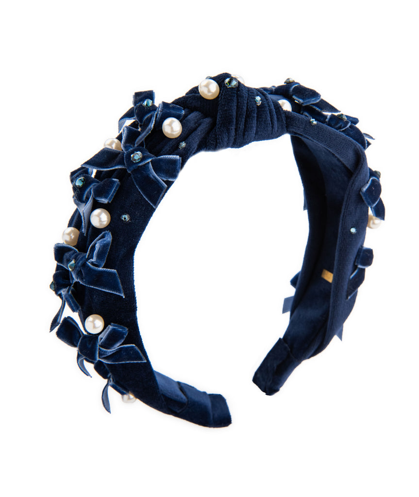 Bari Lynn Knot Headband Crystallized Velvet Multi Bow Accessories Bari Lynn Navy One Size Fits Most (Y/7-Y/14) 