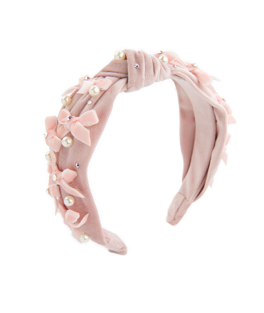 Bari Lynn Knot Headband Crystallized Velvet Multi Bow Accessories Bari Lynn Pink One Size Fits Most (Y/7-Y/14) 